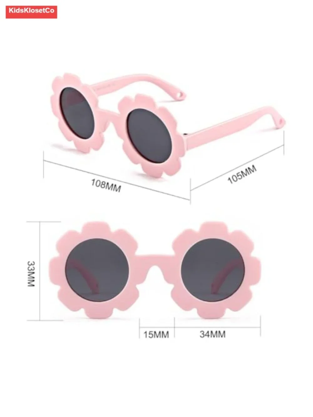 Baby Flower Sunglasses with Strap, Flexible Bendable Newborn UV400 Sunglasses